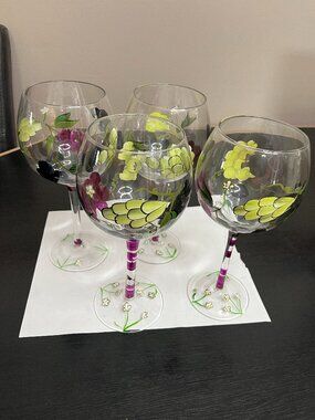 set of 4 painted wine glasses